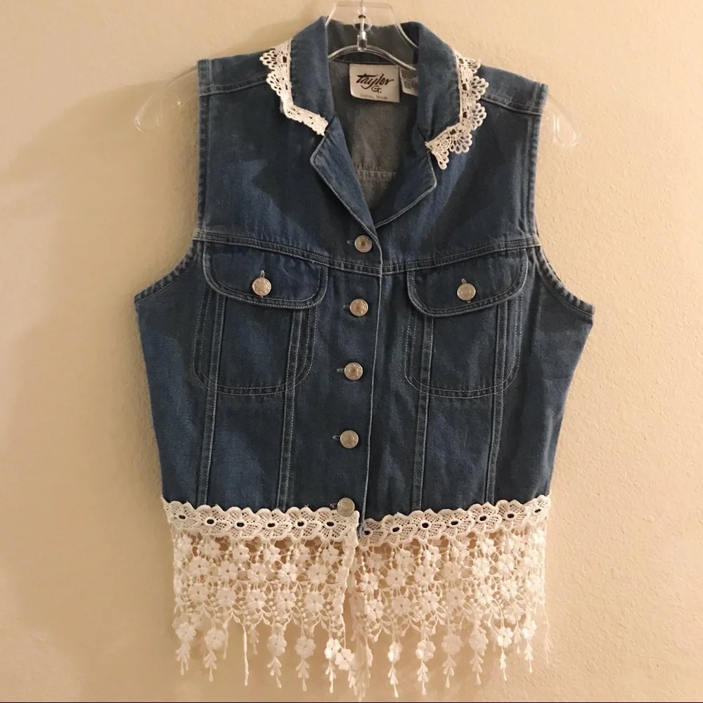 Western Lace Fringe Jean Jacket Vest ❣️ - Picture 1 of 3